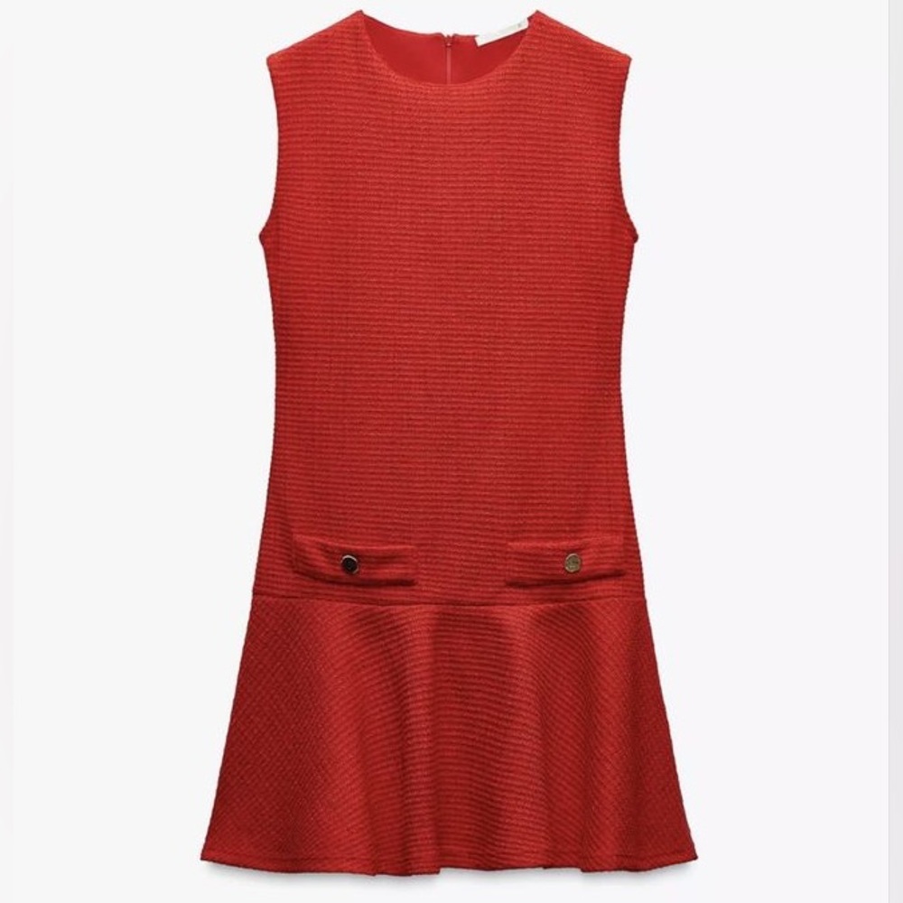 Zara NWT red tweed textured mini dress - Picture 3 of 8
